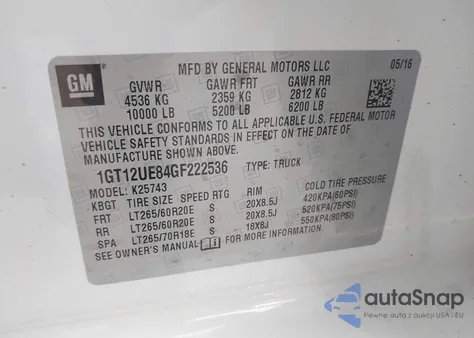 2016 GMC Sierra 2500Hd Denali z USA, uszkodzony, nr VIN 1GT12UE84GF222536